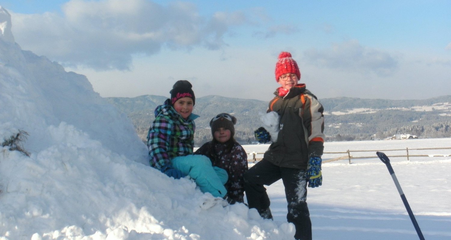 Biobauernhof Sima_Spielen am Schneehaufen, © Brigitte Sima